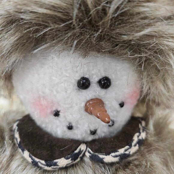 18" Tall Snow Lady Dressed in Brown Fur Coat Brown and Cream Herringbone Dress - Picture 7 of 7